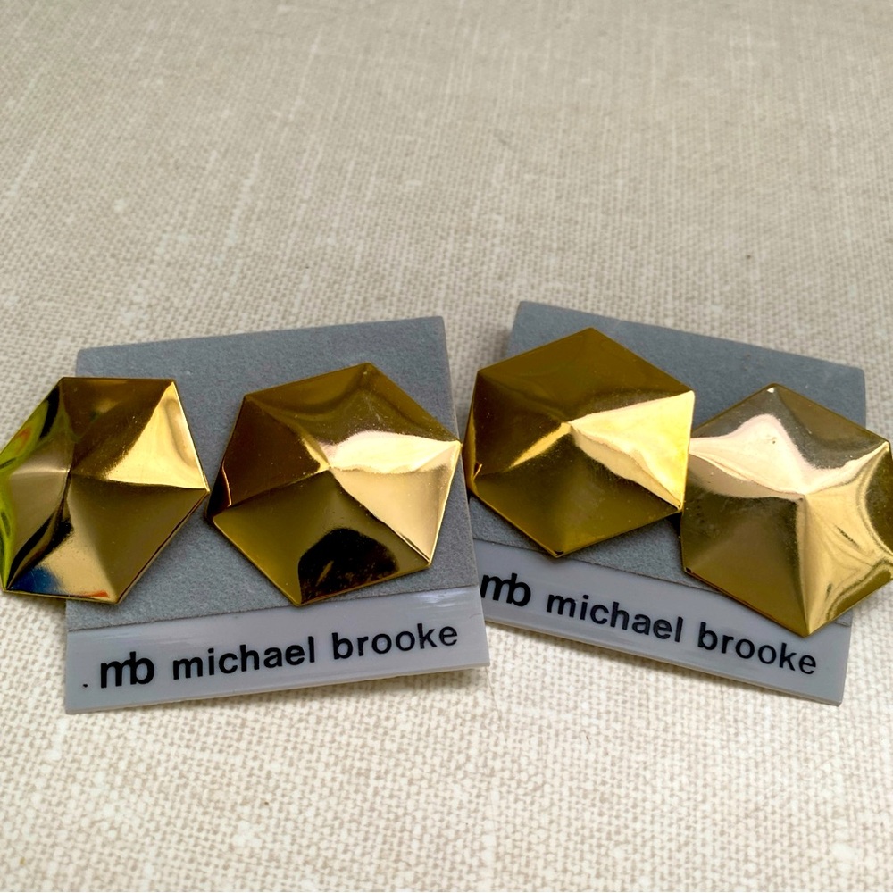 Vintage Mb Michael Brooke Earrings Set (2) Gold Tone 1980’s‎ Dead Stock New